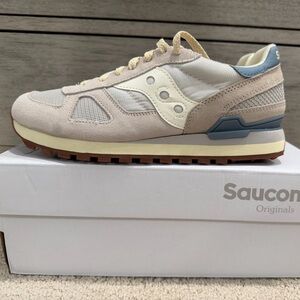 Saucony Shadow Originals Beige and Blue Sneakers Size 9
